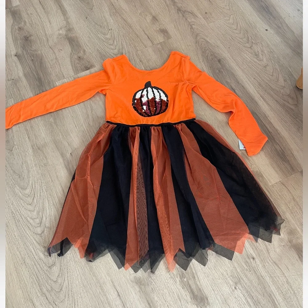 Cat and Jack new pumpkin dress long sleeves orange size 14